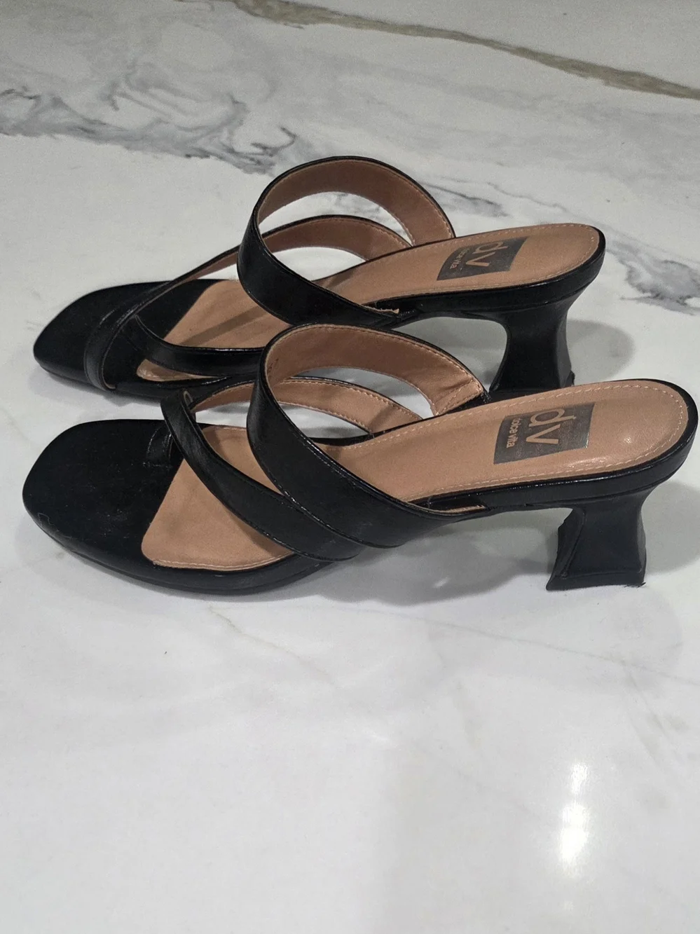 DV by Dolce Vita Black Strappy Square-Toe Heeled Sandals